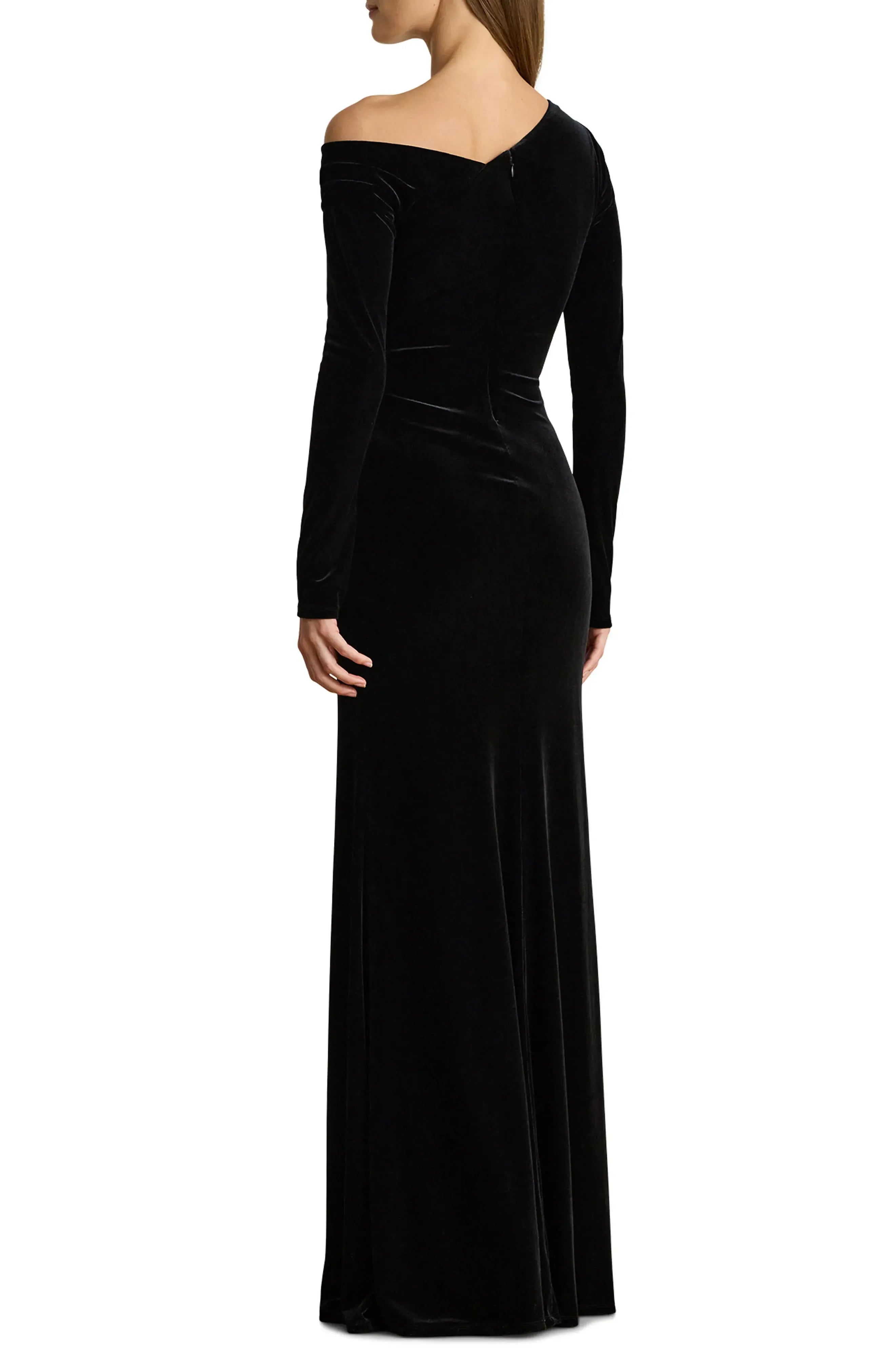 Luxe Velvet Mermaid One Shoulder Long Sleeve Zipper Back Floor Length For Adults Prom Dress