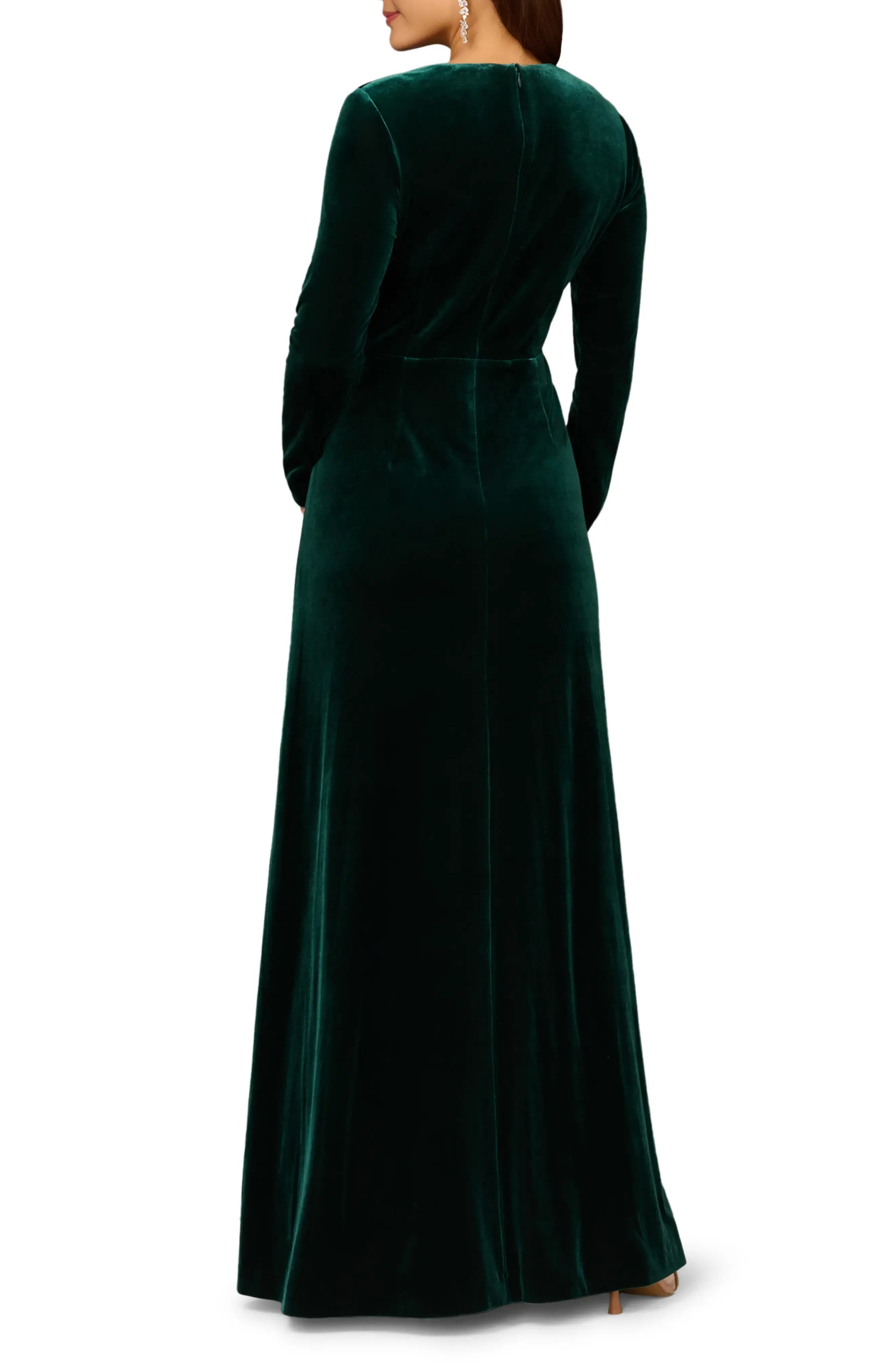Luxe Velvet Sheath Deep V Neck Long Sleeve Zipper Back Floor Length For Adults Prom Dress