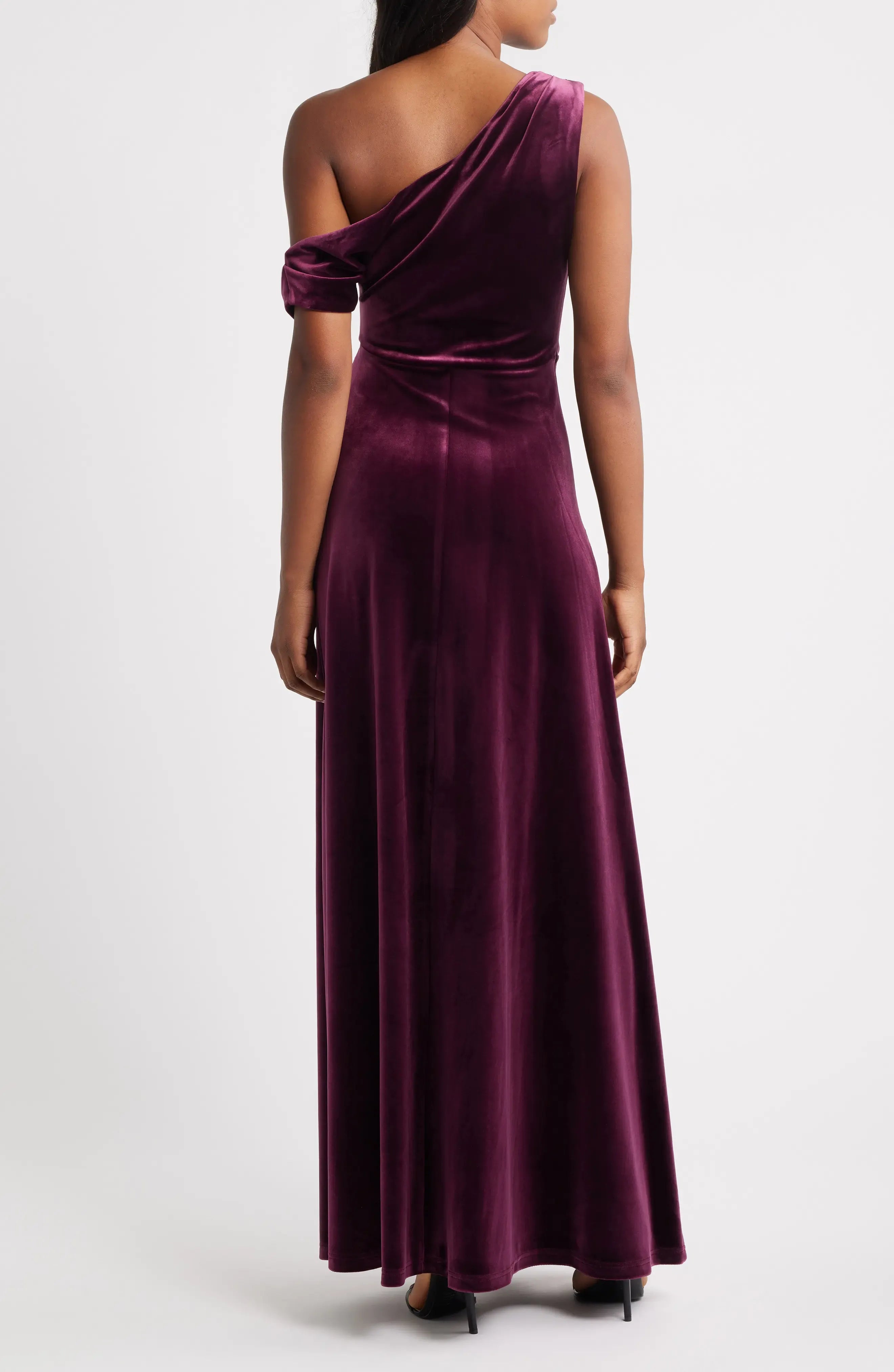 Luxurious A-Line One Shoulder Sleeveless Ruched Back Maxi Hot Sale Evening Dress