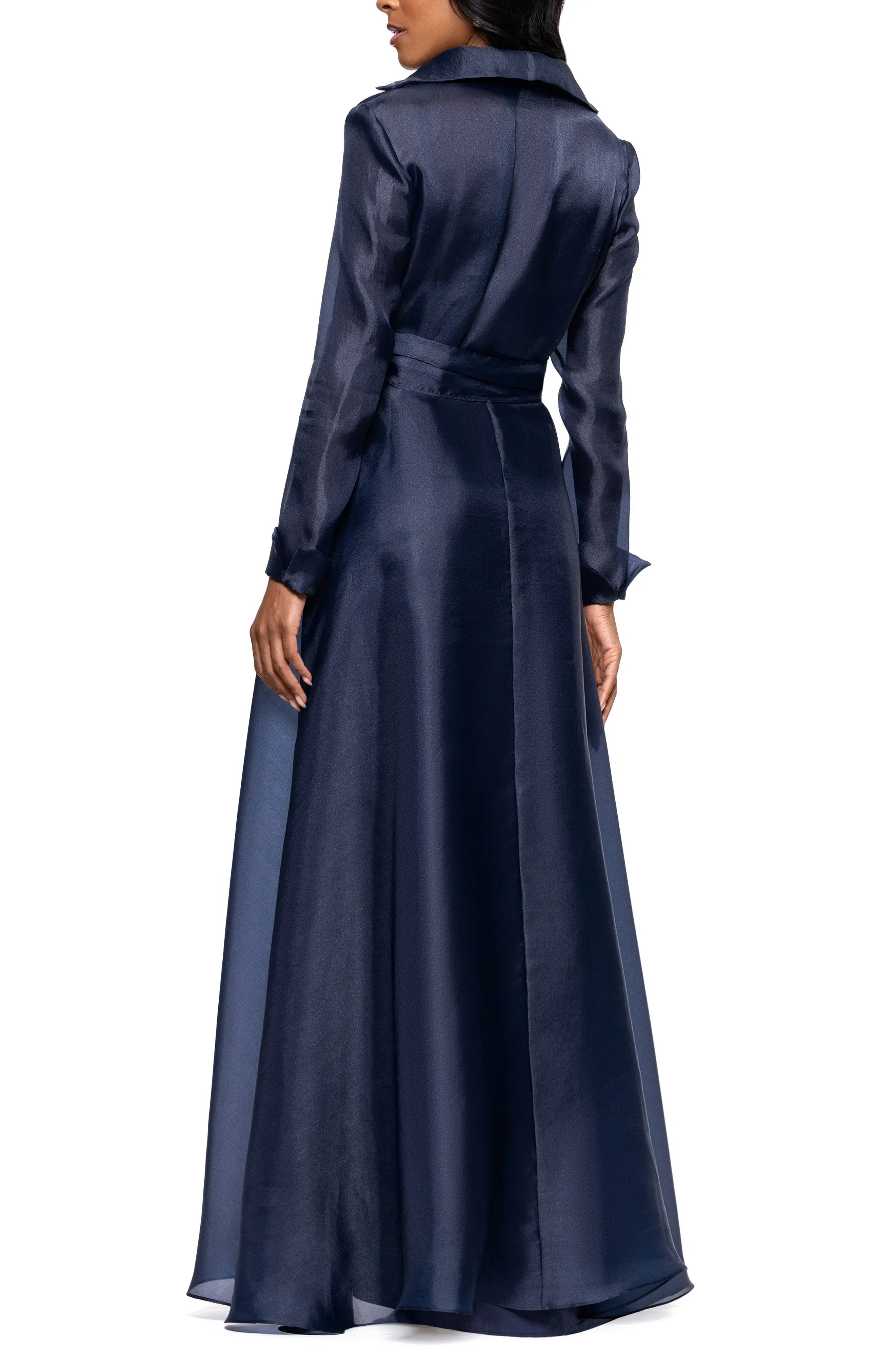 Luxurious Flowy Collared Long Sleeve Open Back Floor Length For Adults Prom Dress ﻿