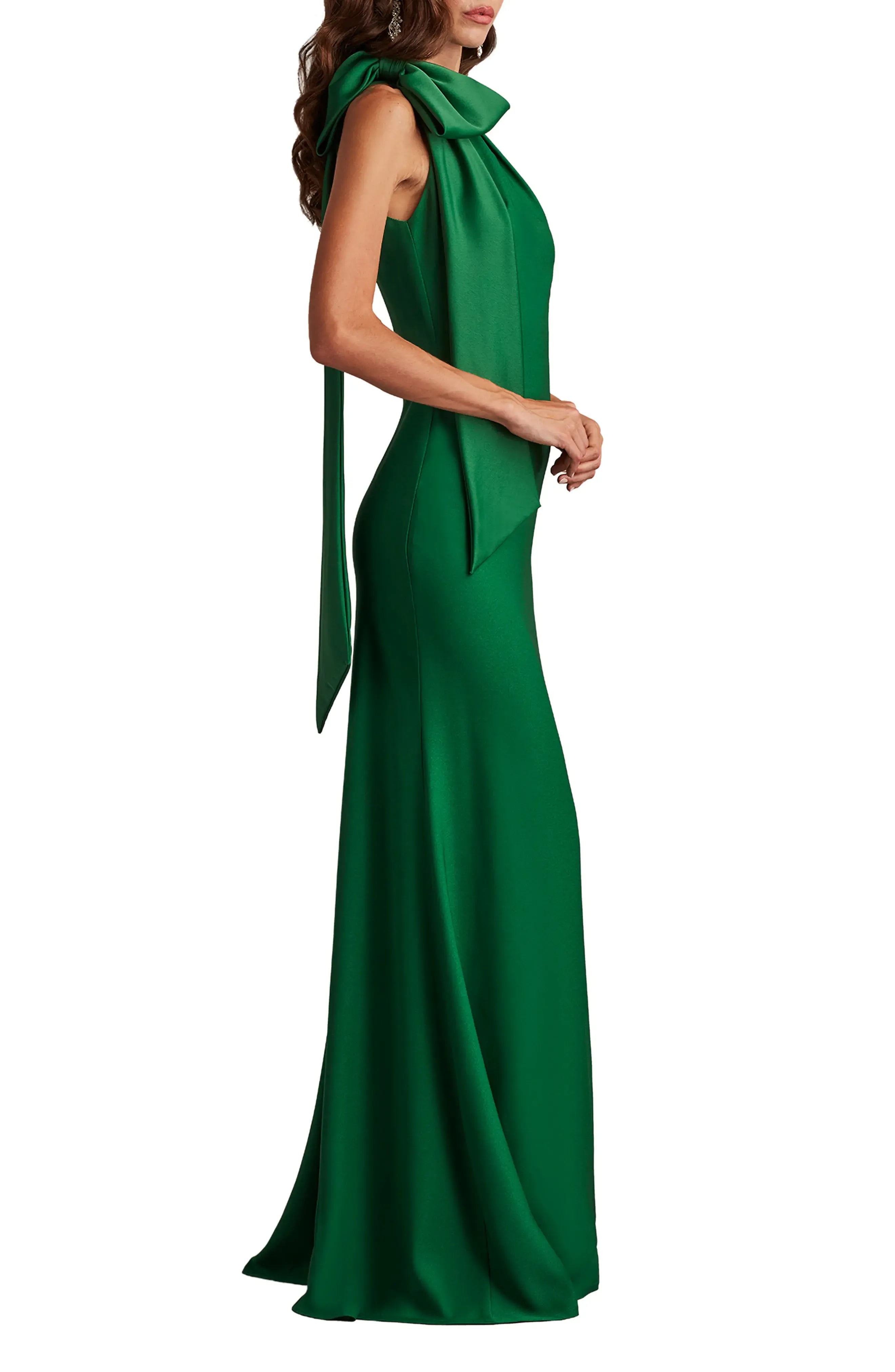 Luxurious Trumpet Halter Neck Sleeveless Bow Back Maxi For Adults Evening Dress