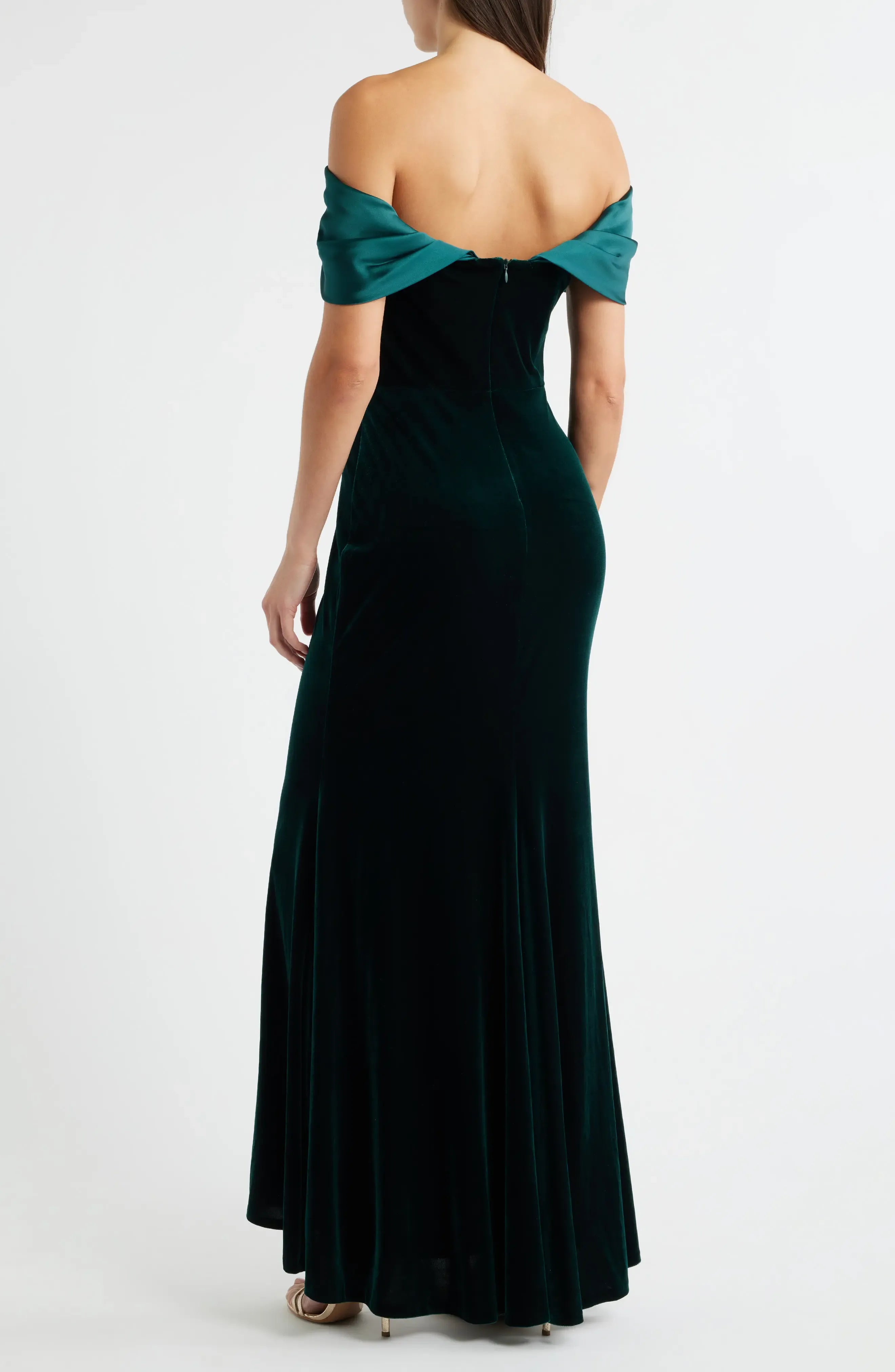 Luxurious Trumpet Off Shoulder Contrast Collar Zip Back Maxi For Adults Evening Dress