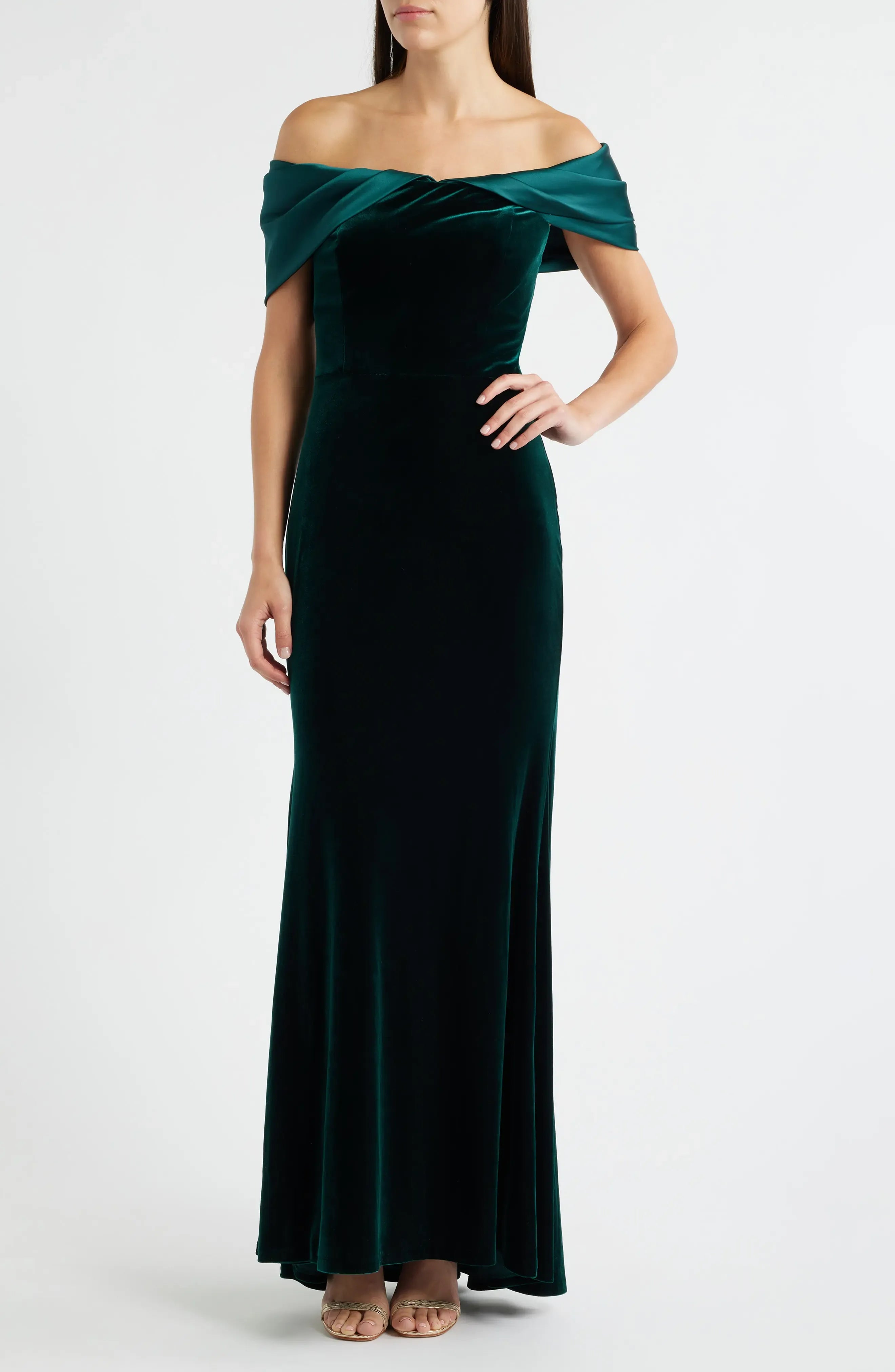 Luxurious Trumpet Off Shoulder Contrast Collar Zip Back Maxi For Adults Evening Dress