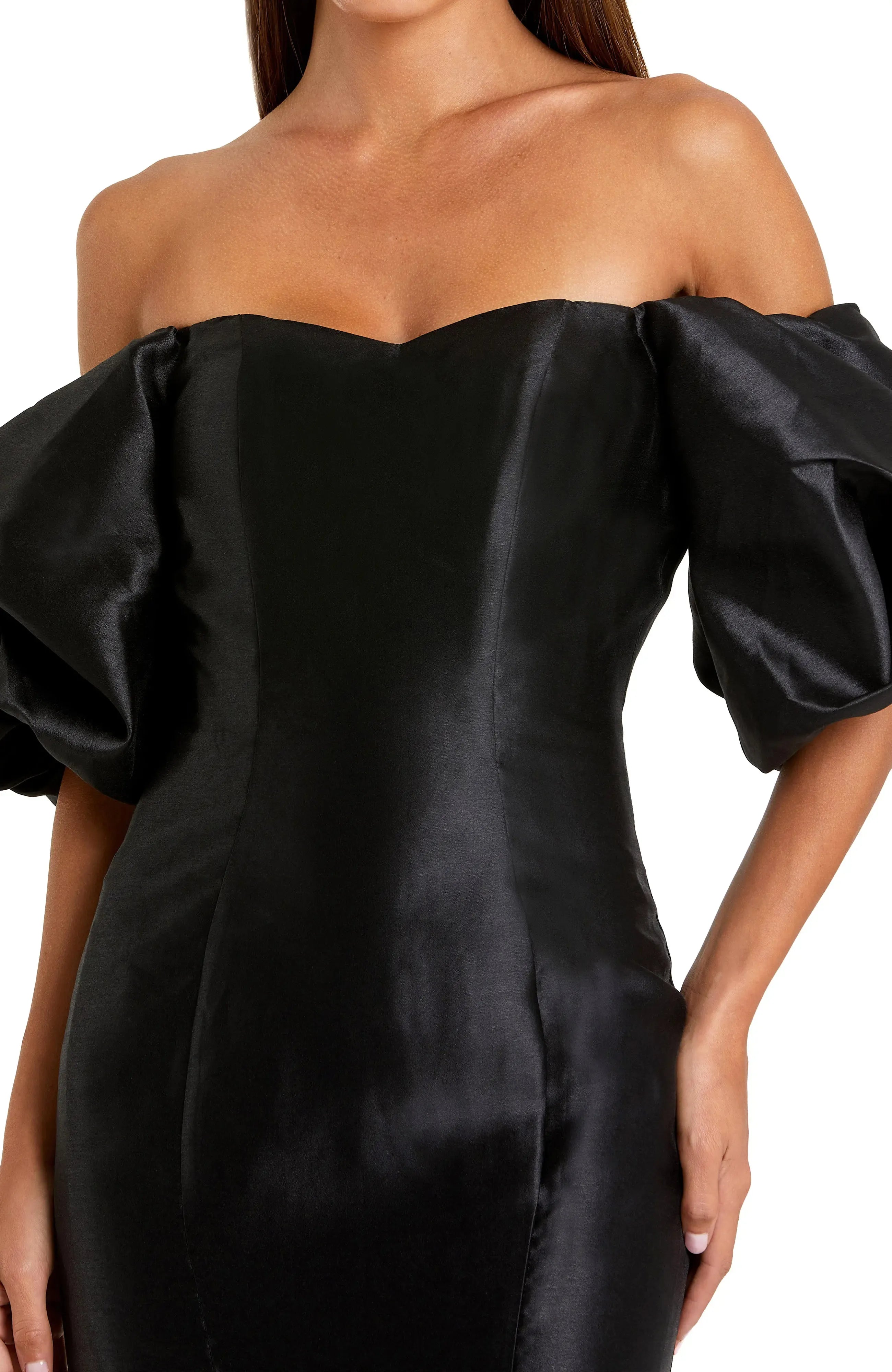 Luxurious Trumpet Off Shoulder Puff Sleeve Open Back Maxi For Women Evening Dress