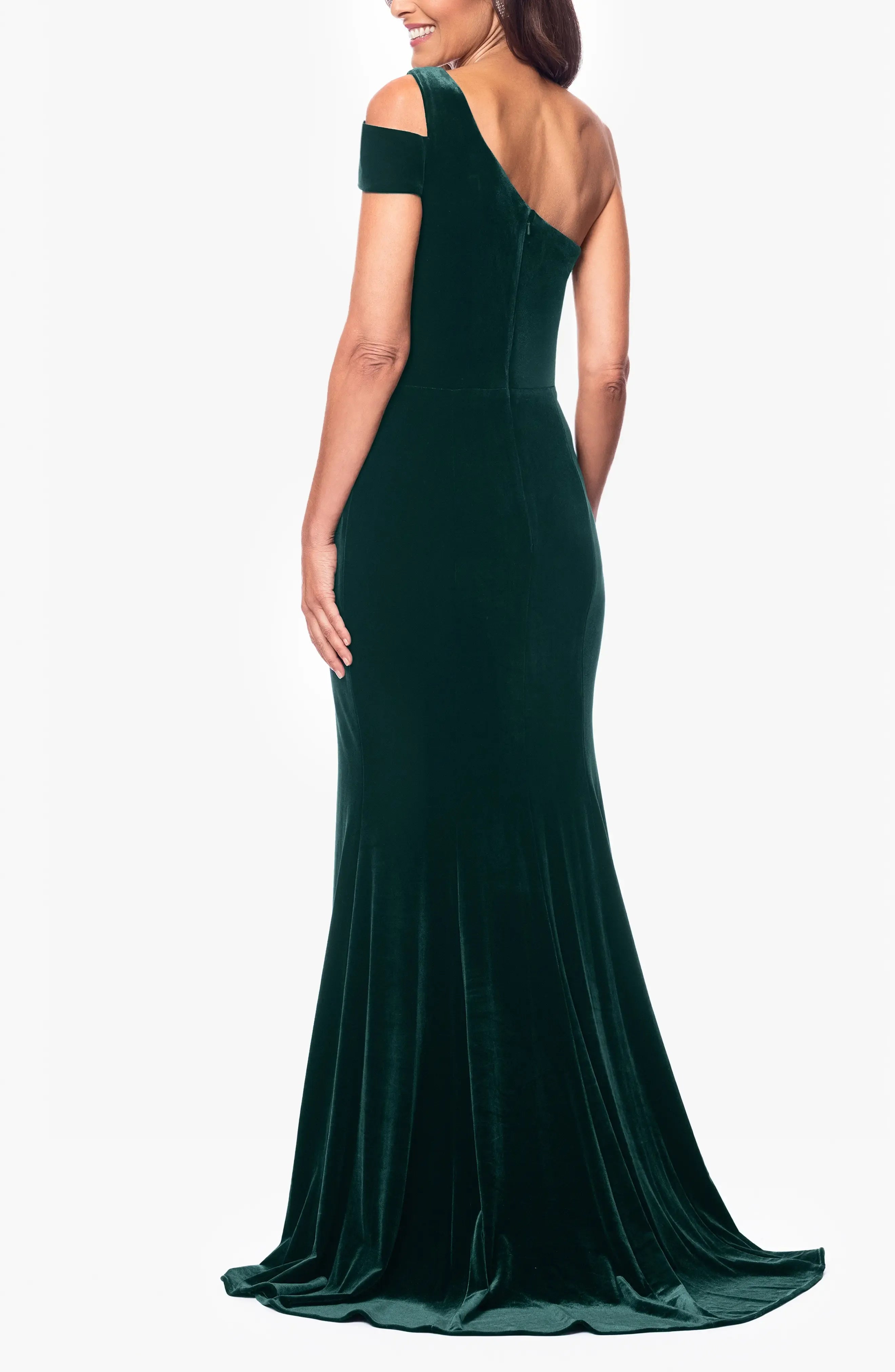 Luxurious Trumpet One Shoulder Cold Shoulder Zip Back Train Maxi For Ladies Evening Dress