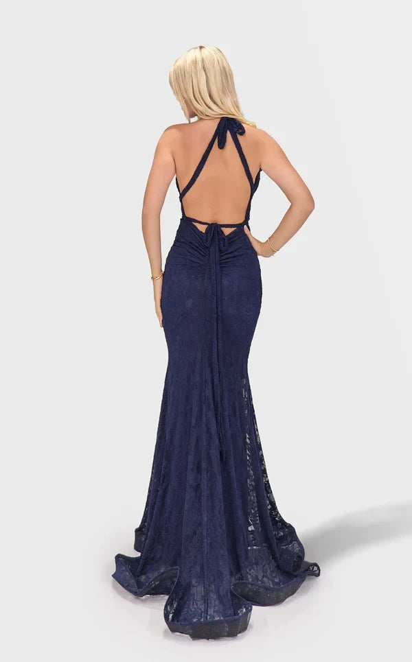 Luxury Mermaid Halter Sleeveless Lace-Up-Back Floor-Length Prom Dress