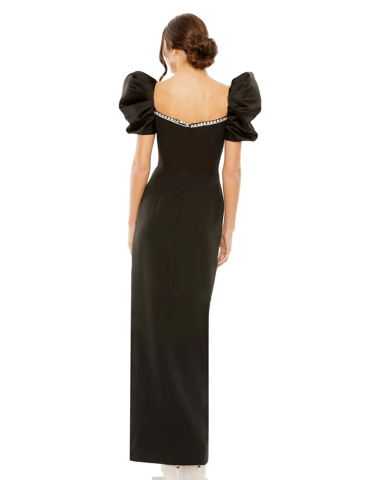Luxury Sheath Sweetheart Neck Puff-Sleeve Open Back Beaded High-Slit Floor-Length Prom Dress