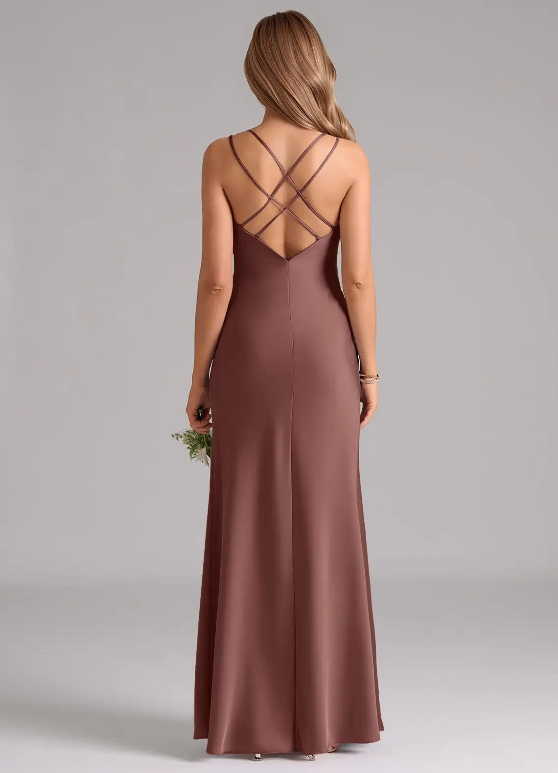 Satin Crisscross Back Evening Gown  A-Line Pleated Stretch Satin Dress  Bridesmaid Dresses