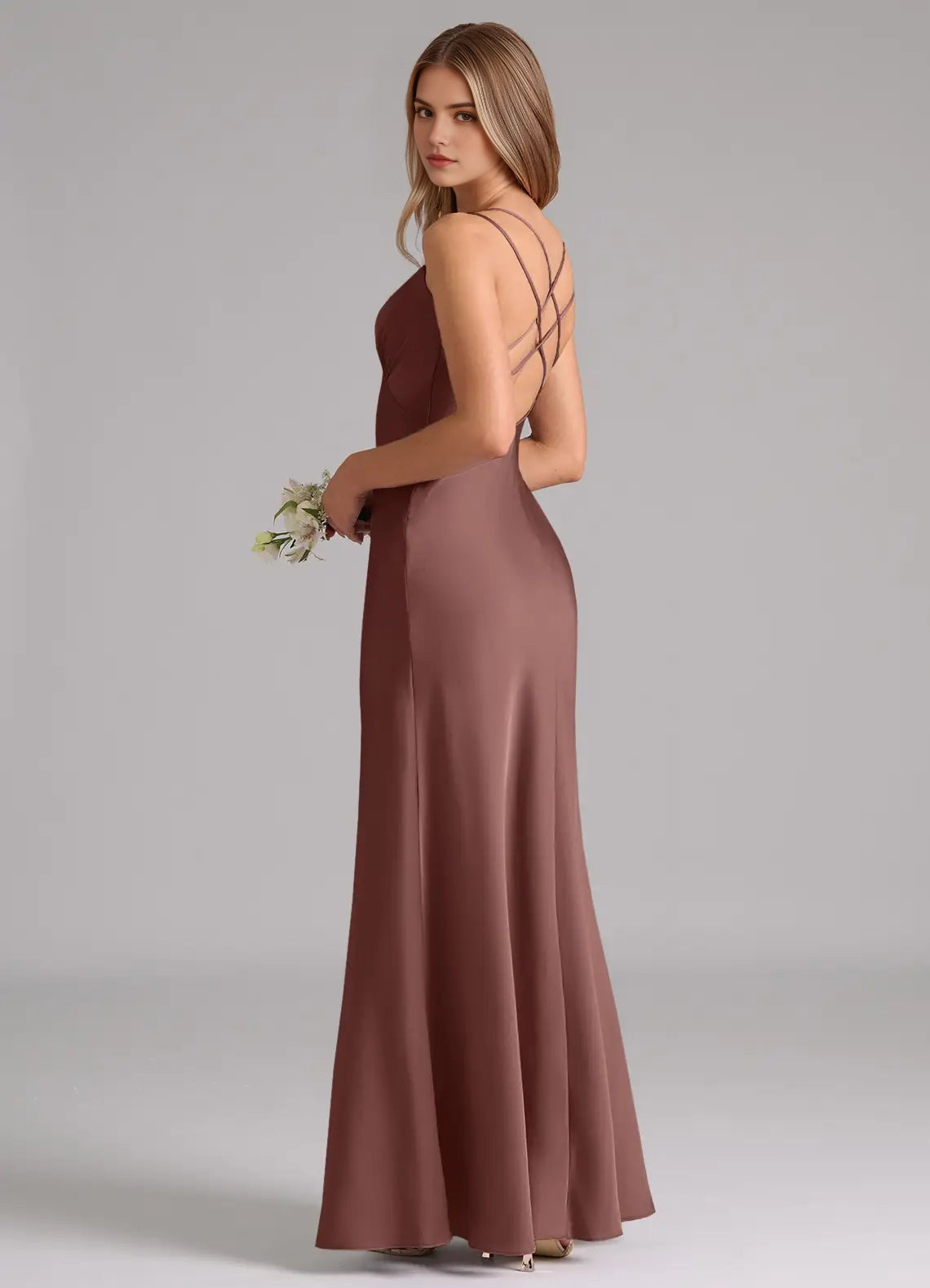 Satin Crisscross Back Evening Gown  A-Line Pleated Stretch Satin Dress  Bridesmaid Dresses