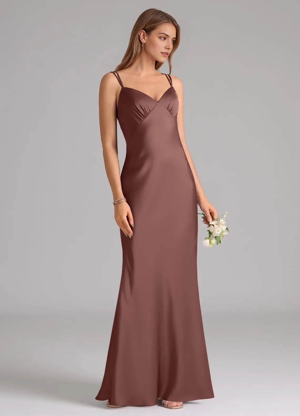 Satin Crisscross Back Evening Gown  A-Line Pleated Stretch Satin Dress  Bridesmaid Dresses
