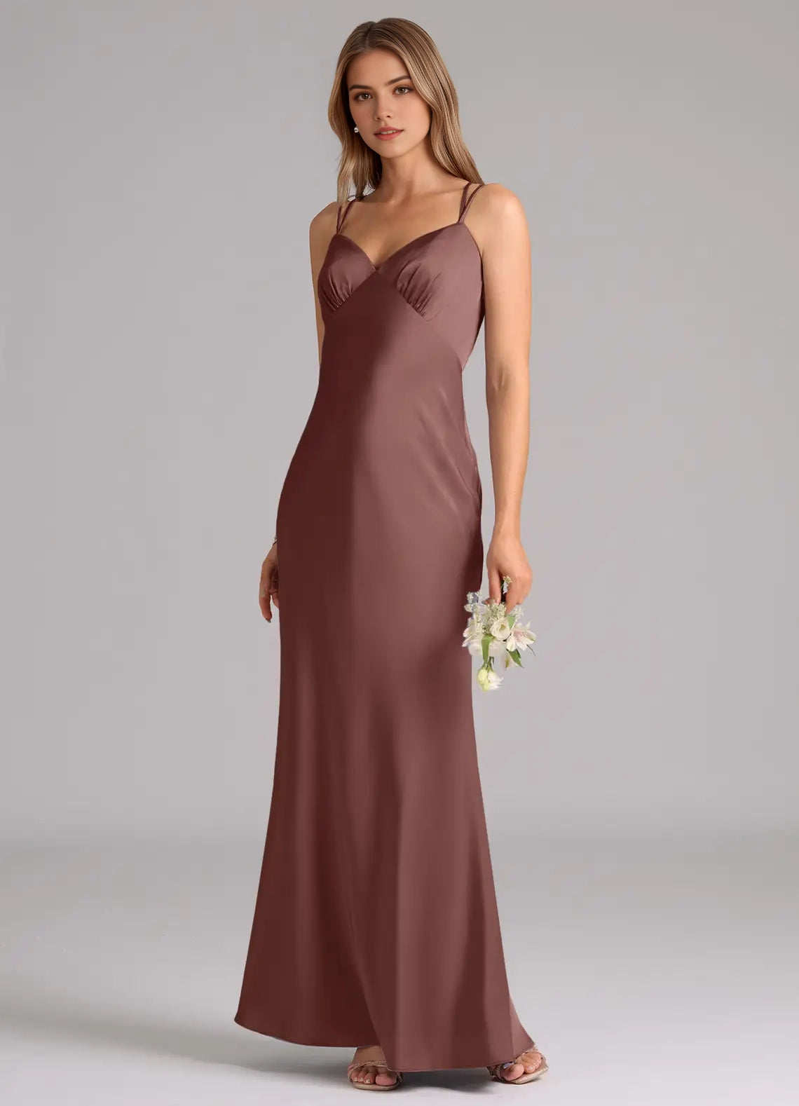Satin Crisscross Back Evening Gown  A-Line Pleated Stretch Satin Dress  Bridesmaid Dresses