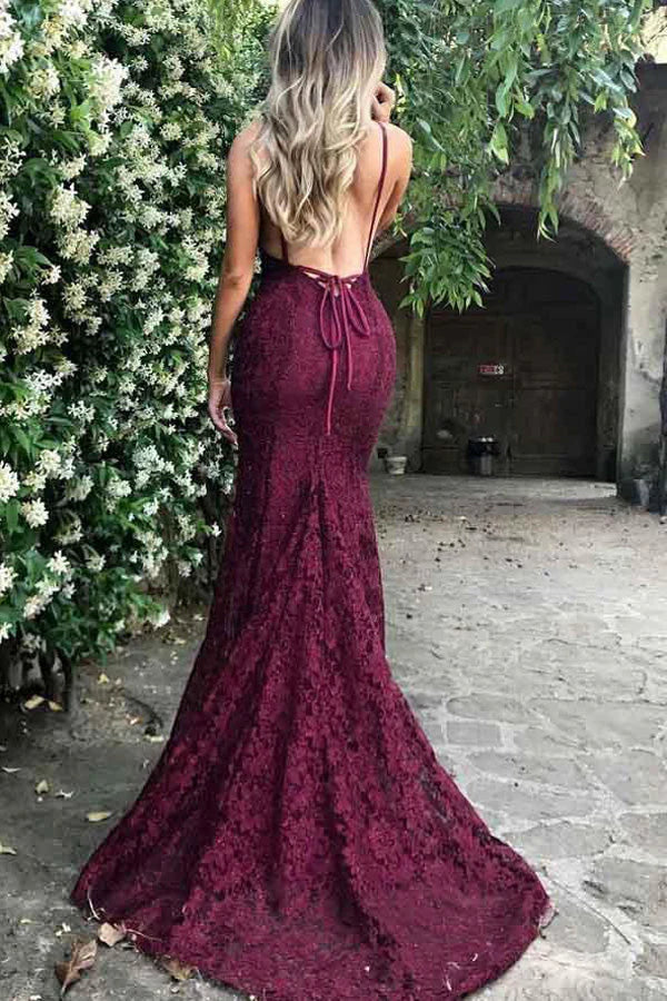 Mermaid Backless Lace Prom Dress Sexy Evening Dress simple gentle atmospheric and unique desi Bring summer colors to enhance whiteness