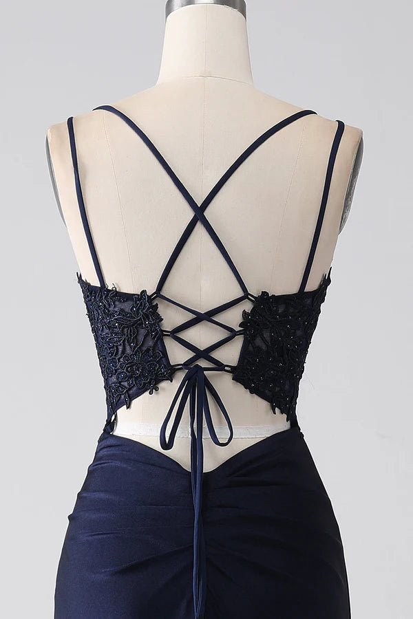 Mermaid Beaded Navy Prom Dress with Ruffles simple gentle atmospheric and unique desi