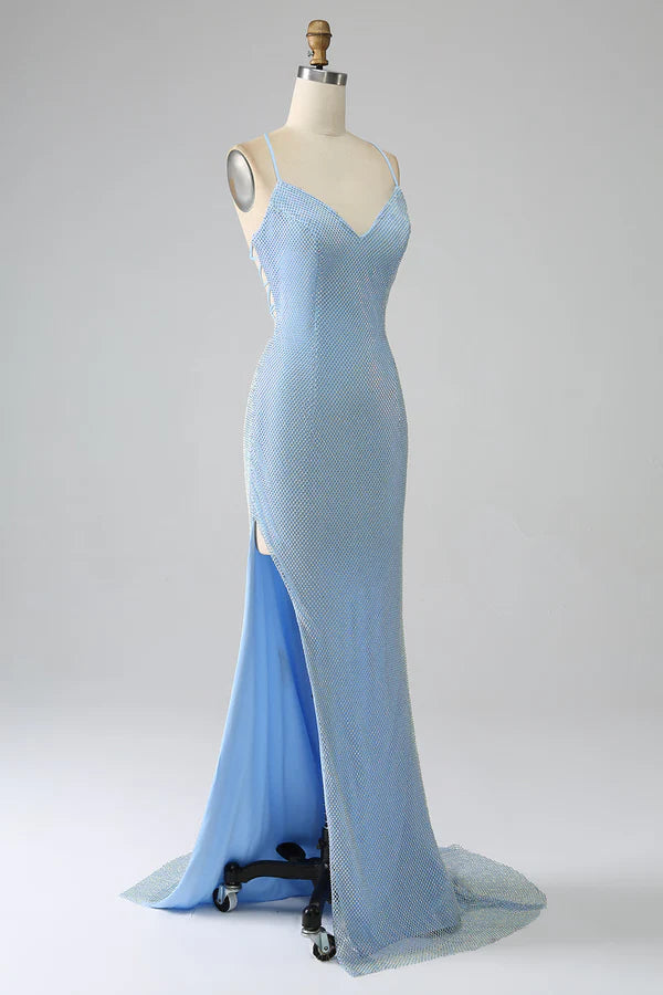 Mermaid Blue Long Prom Dress with Slit simple gentle atmospheric and unique desigentle atmospheric and unique desi