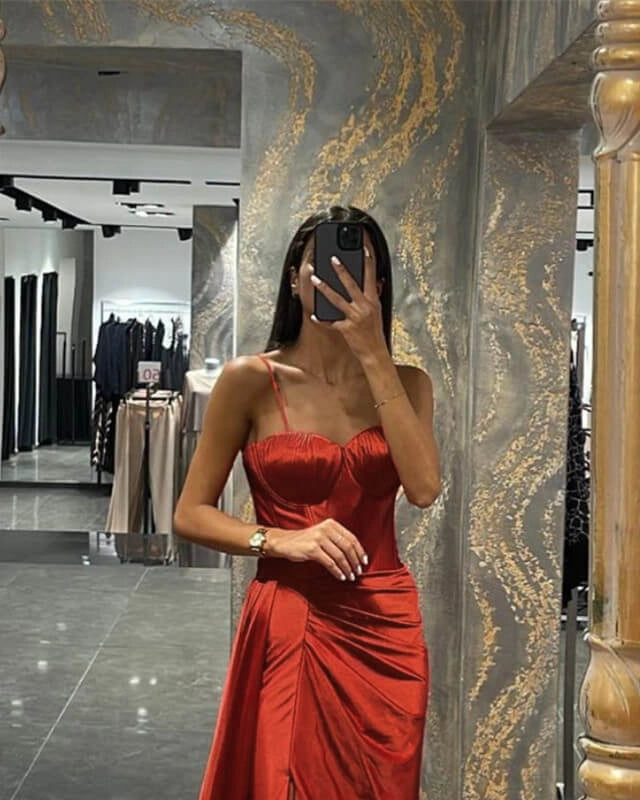 Mermaid Burnt Orange Sweetheart Evening Dress Split Prom Gown simple gentle atmospheric and unique desi Bring summer colors to enhance whiteness