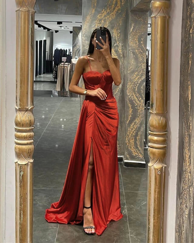 Mermaid Burnt Orange Sweetheart Evening Dress Split Prom Gown simple gentle atmospheric and unique desi Bring summer colors to enhance whiteness