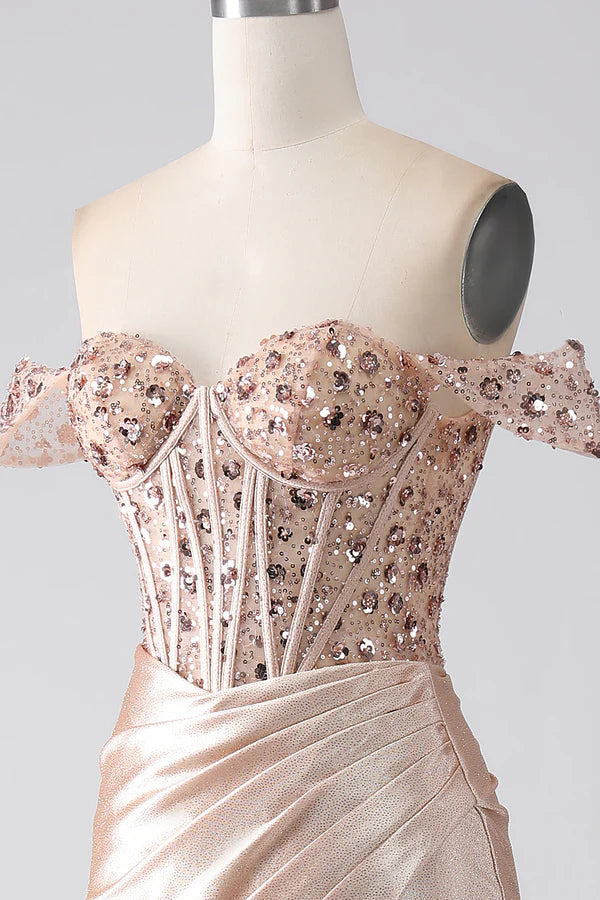 Mermaid Champagne Corset Prom Dress simple gentle atmospheric and unique desi