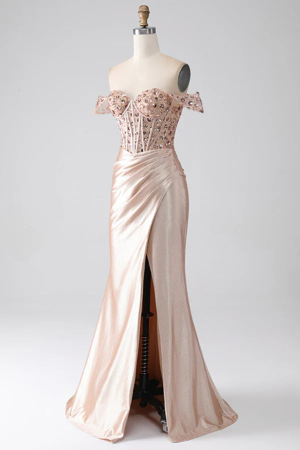 Mermaid Champagne Corset Prom Dress simple gentle atmospheric and unique desi