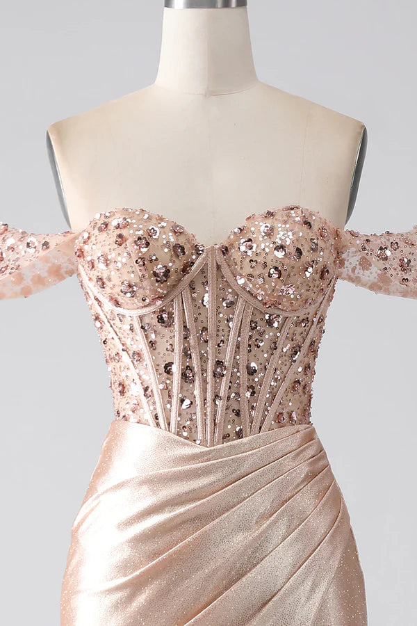 Mermaid Champagne Corset Prom Dress simple gentle atmospheric and unique desi