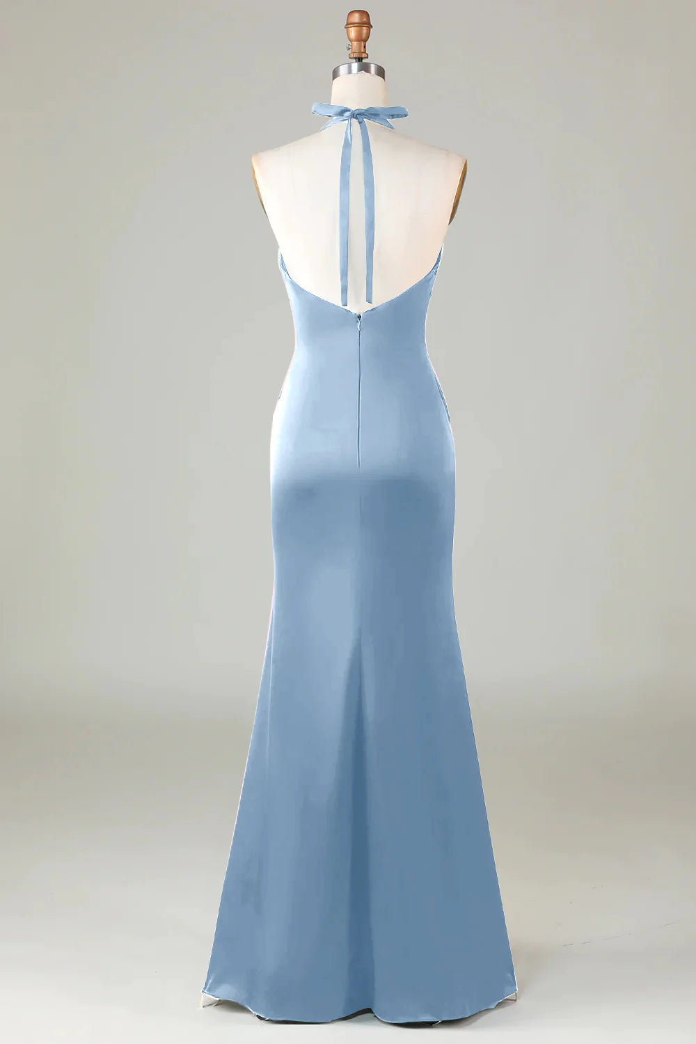 Mermaid Halter Dusty Blue Long Satin Bridesmaid Dress simple gentle atmospheric and unique desi Bring summer colors to enhance whiteness