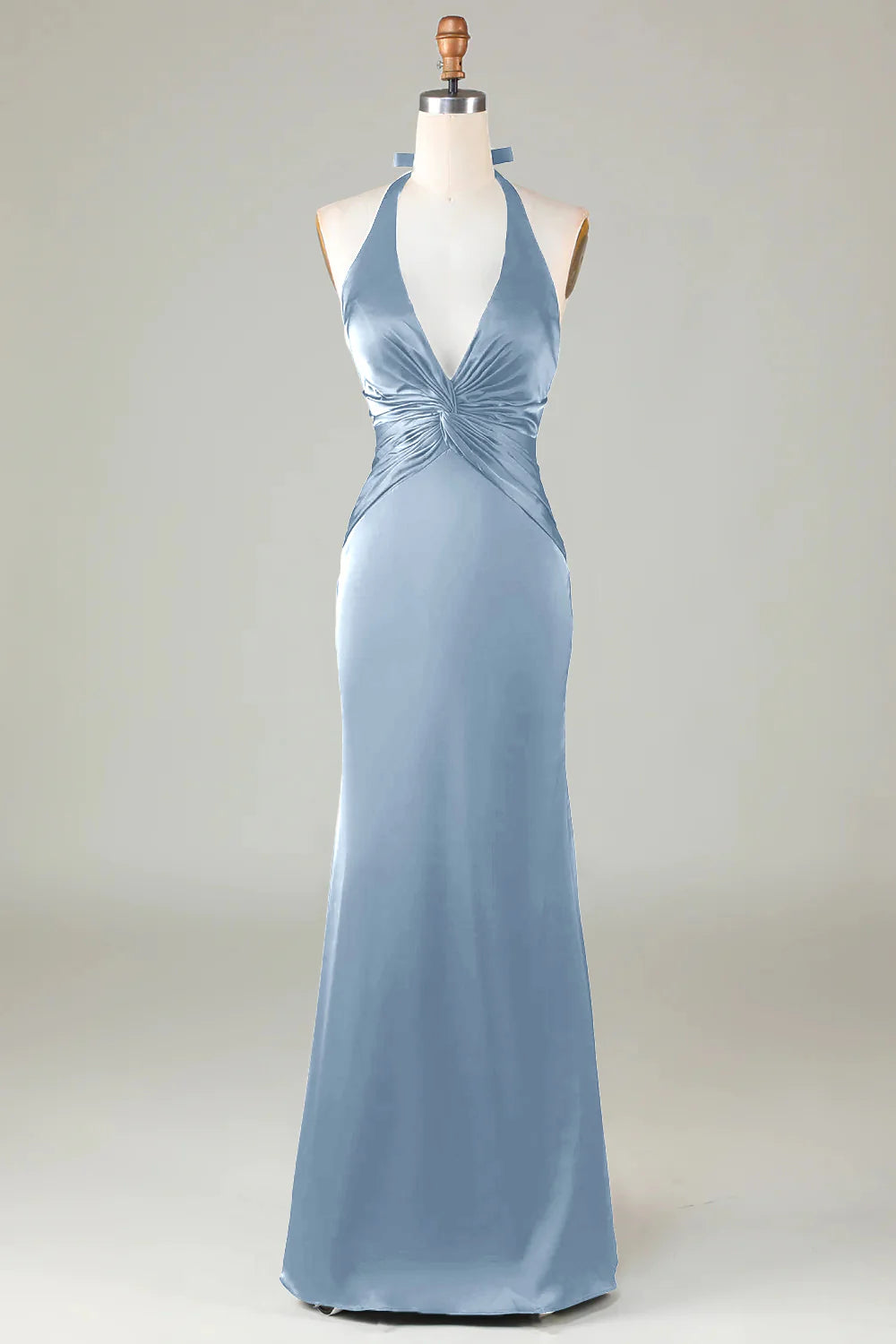 Mermaid Halter Dusty Blue Long Satin Bridesmaid Dress simple gentle atmospheric and unique desi Bring summer colors to enhance whiteness