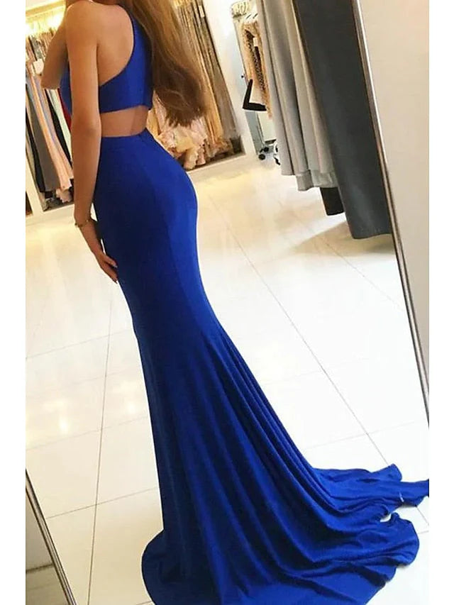 Mermaid High Neck Floor-Length Prom Dresses simple gentle atmospheric and unique desi Bring summer colors to enhance whiteness