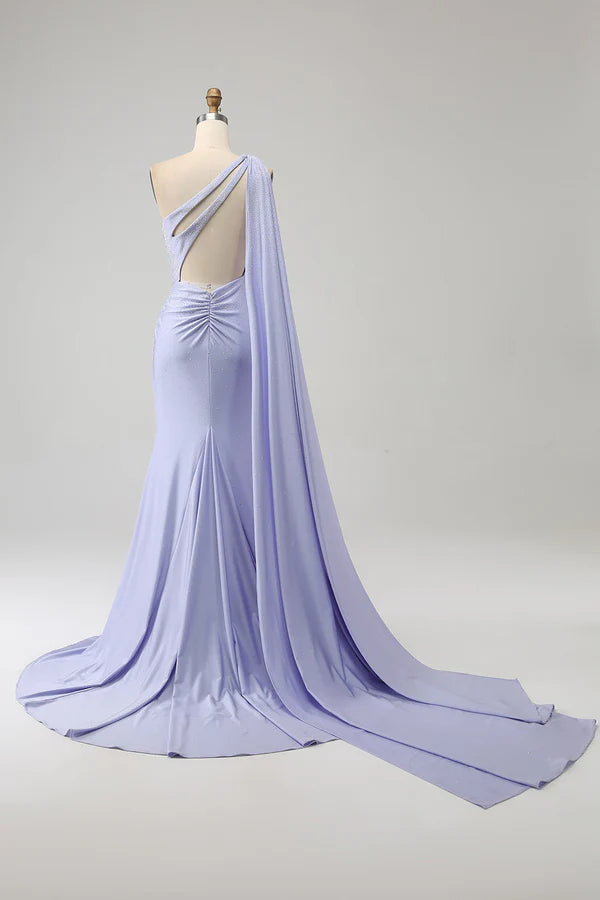Mermaid Lilac One Shoulder Long Prom Dress with Slit simple gentle atmospheric and unique desi