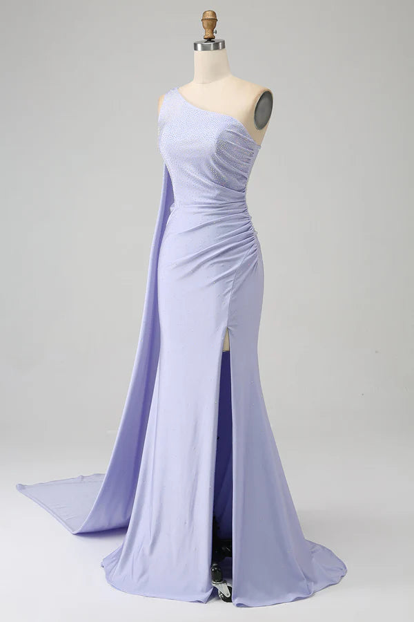 Mermaid Lilac One Shoulder Long Prom Dress with Slit simple gentle atmospheric and unique desi