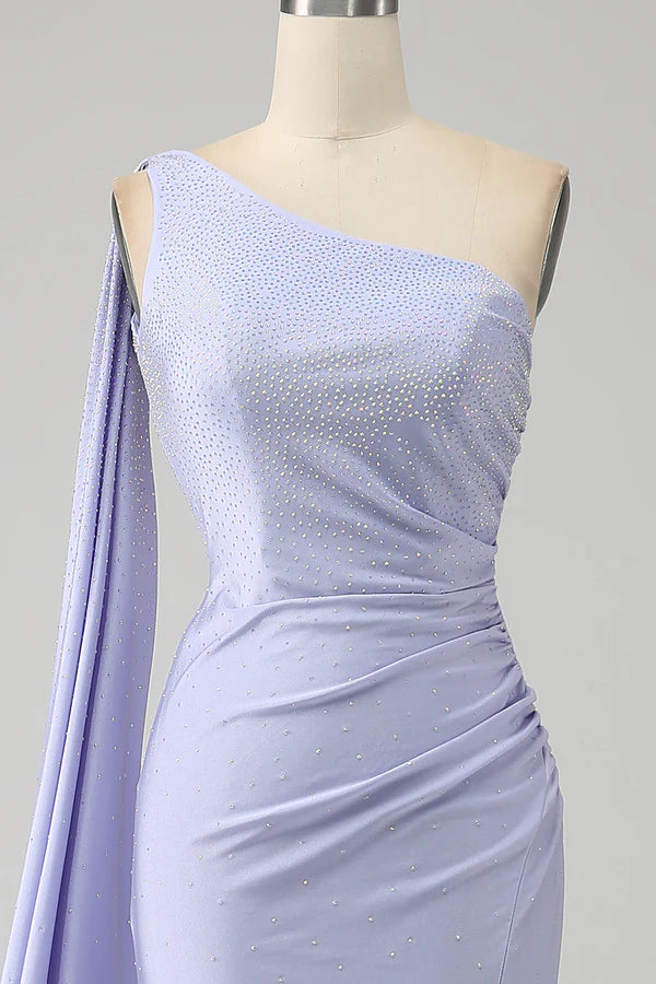 Mermaid Lilac One Shoulder Long Prom Dress with Slit simple gentle atmospheric and unique desi