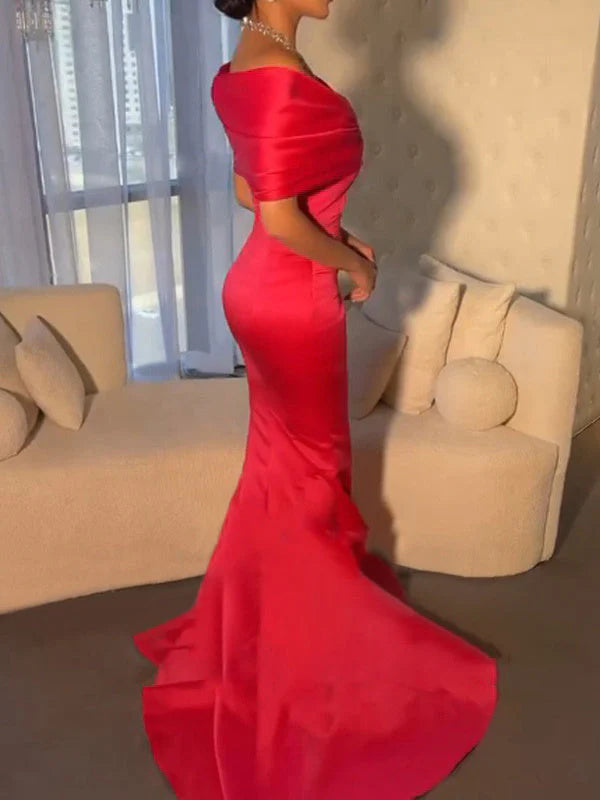 Mermaid Off-the-Shoulder Short Sleeves Sweep Train Evening Dresses With Beading simple gentle atmospheric and unique desi Bring summer colors to enhance whiteness