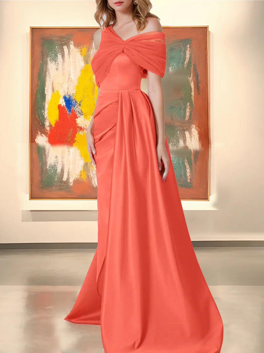 Mermaid Off-the-Shoulder Sleeveless Evening Dresses with Ruffles & Split Front simple gentle atmospheric and unique desi Bring summer colors to enhance whiteness