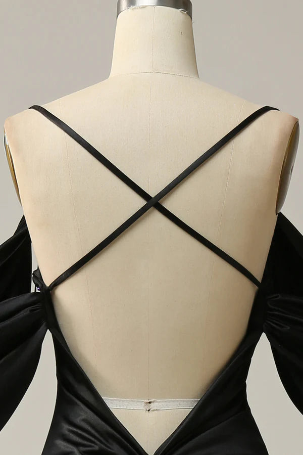 Mermaid Off the Shoulder Black Open Back Long Prom Dress Simple gentle atmospheric and unique design ﻿