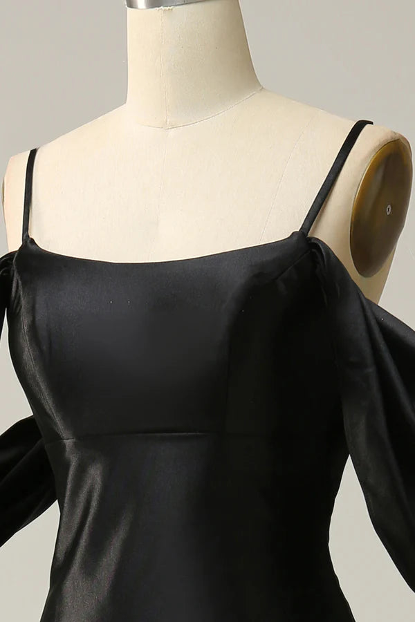 Mermaid Off the Shoulder Black Open Back Long Prom Dress Simple gentle atmospheric and unique design ﻿