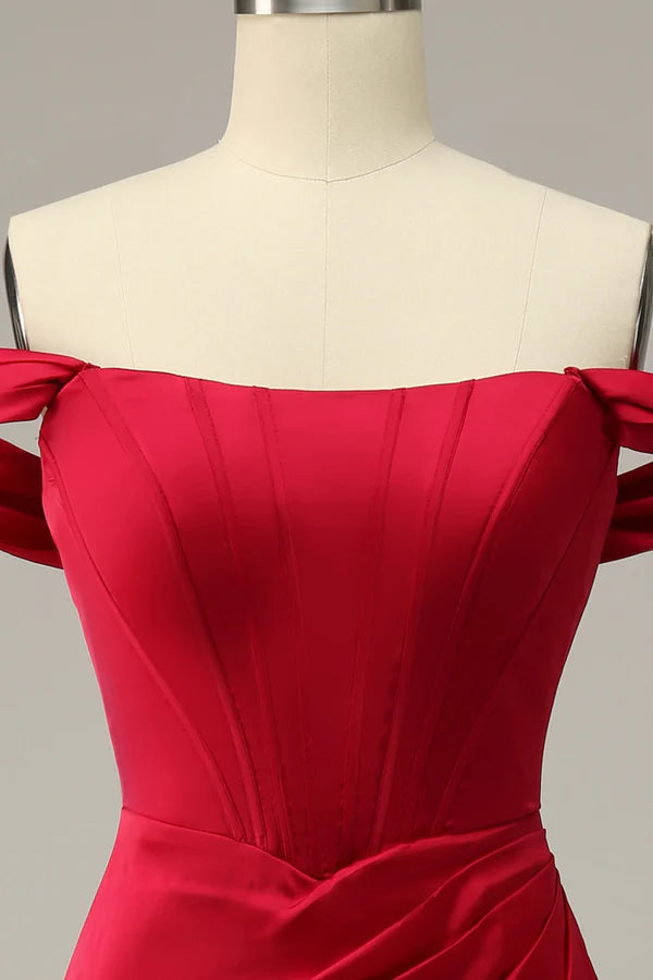 Mermaid Off the Shoulder Burgundy Plus Size Prom Dress with Split Front Simple gentle atmospheric and unique design