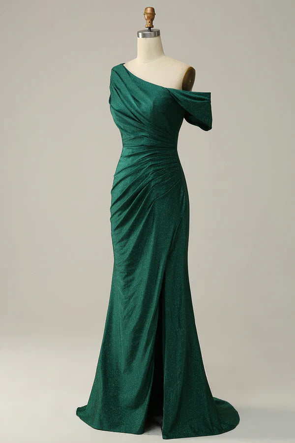 Mermaid One Shoulder Dark Green Long Prom Dress Simple gentle atmospheric and unique design