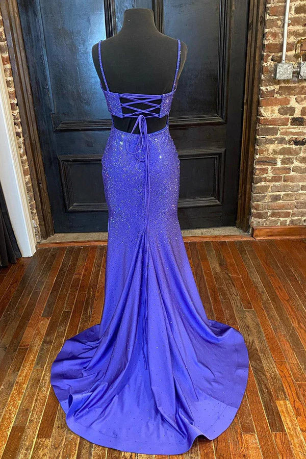 Mermaid Purple Satin Sequins Long Prom Dress With Side Slit simple gentle atmospheric and unique desi Bring summer colors to enhance whiteness
