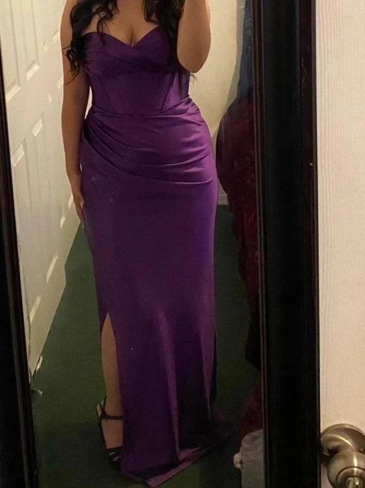 Mermaid Purple Strapless Satin Prom Dress Wedding Guest Dresses simple gentle atmospheric and unique desi Bring summer colors to enhance whiteness