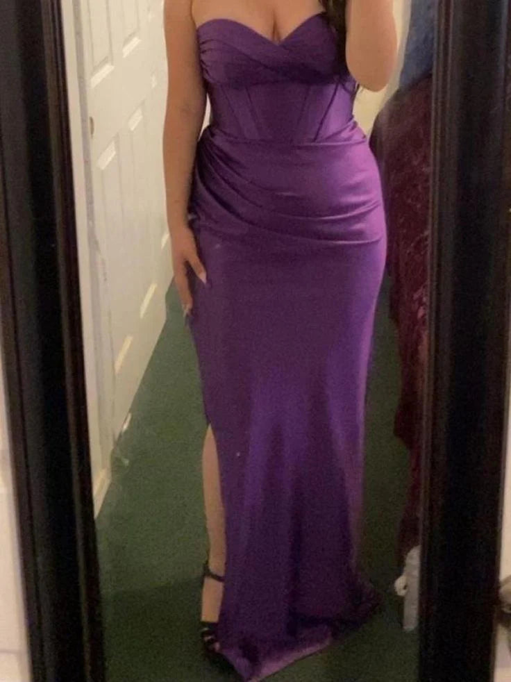 Mermaid Purple Strapless Satin Prom Dress Wedding Guest Dresses simple gentle atmospheric and unique desi Bring summer colors to enhance whiteness