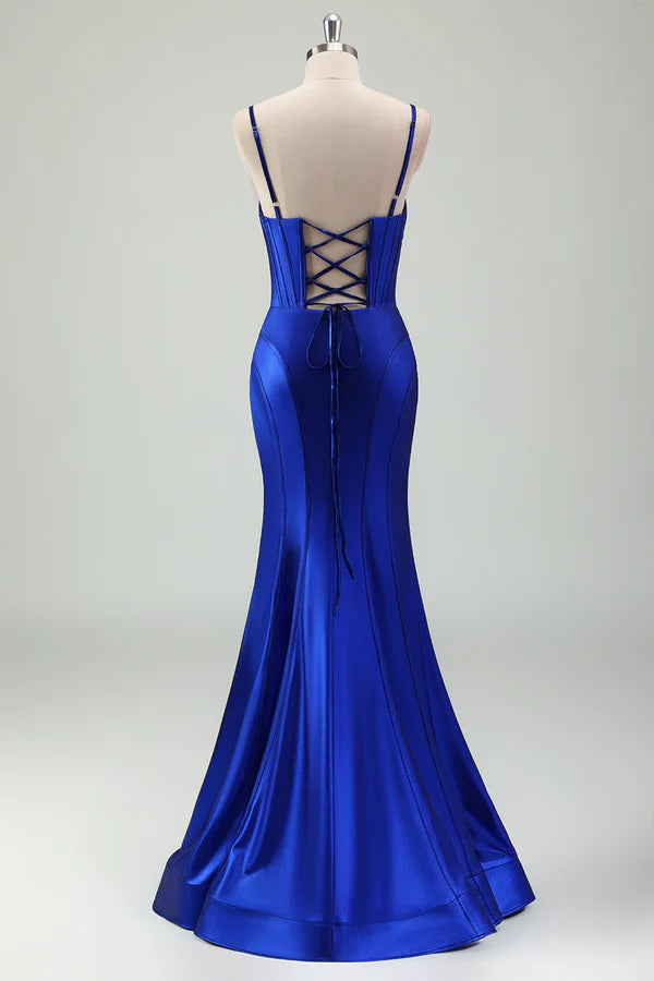 Mermaid Royal Blue Spaghetti Straps Long Prom Dress simple gentle atmospheric and unique desi Bring summer colors to enhance whiteness