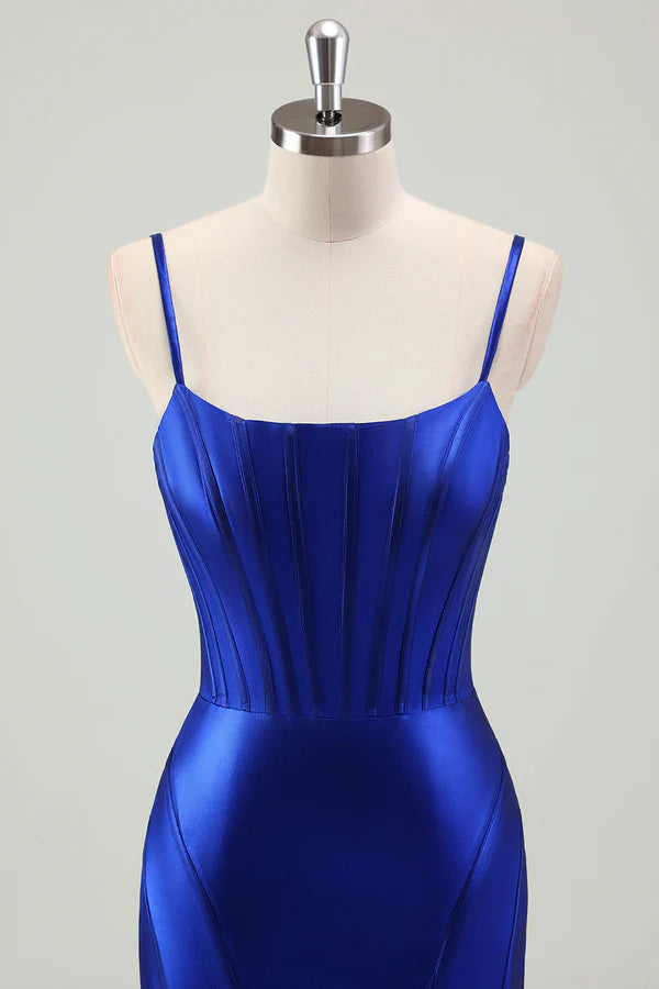 Mermaid Royal Blue Spaghetti Straps Long Prom Dress simple gentle atmospheric and unique desi Bring summer colors to enhance whiteness