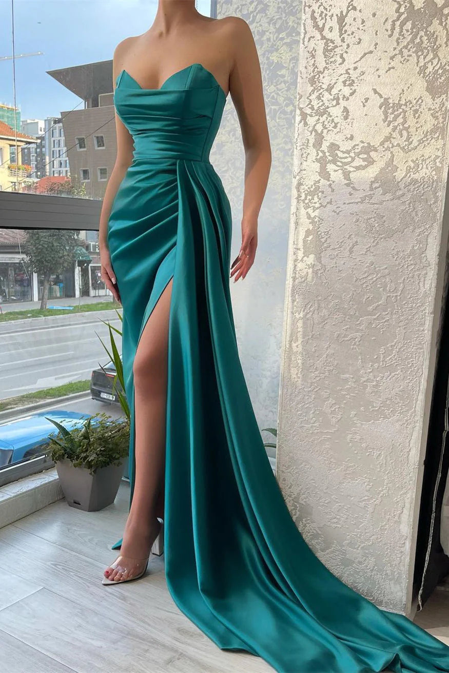 Mermaid Ruffles Floor-length Open Back Side Train High Split Prom Dress simple gentle atmospheric and unique desi Bring summer colors to enhance whiteness