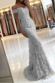 Mermaid Silver Lace Prom Dress Evening Dress Pageant Dance Dresses Graduation School Party Gown simple gentle atmospheric and unique desi Bring summer colors to enhance whiteness