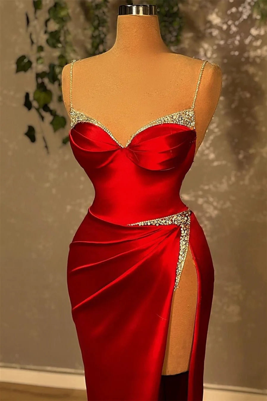 Mermaid Spaghetti Strap Sweetheart Floor-length Sleeveless Red High Split Prom Dresses simple gentle atmospheric and unique desi Bring summer colors to enhance whiteness