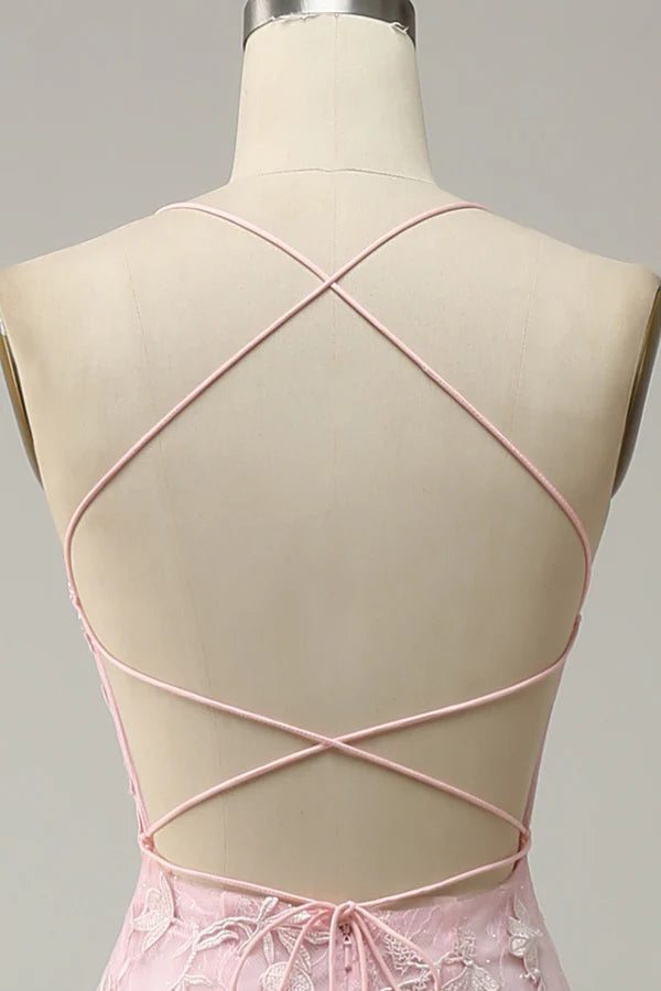 Mermaid Spaghetti Straps Light Pink Long Prom Dress with Appliques Simple gentle atmospheric and unique design ﻿