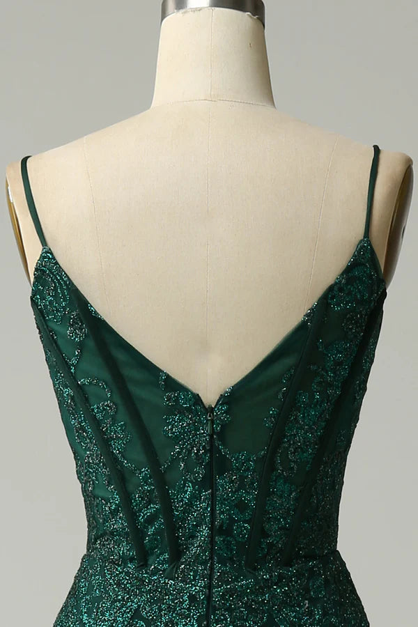 Mermaid Spaghetti Straps Peacock Green Prom Dress with Appliques Simple gentle atmospheric and unique design