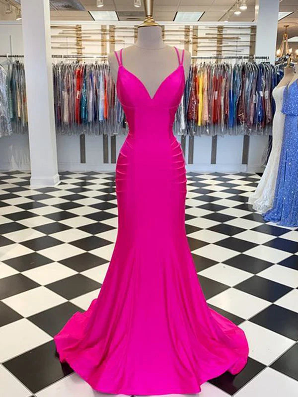 Spandex V-neck Floor-Length Long Prom Dresses simple gentle atmospheric and unique desi Bring summer colors to enhance whiteness ﻿