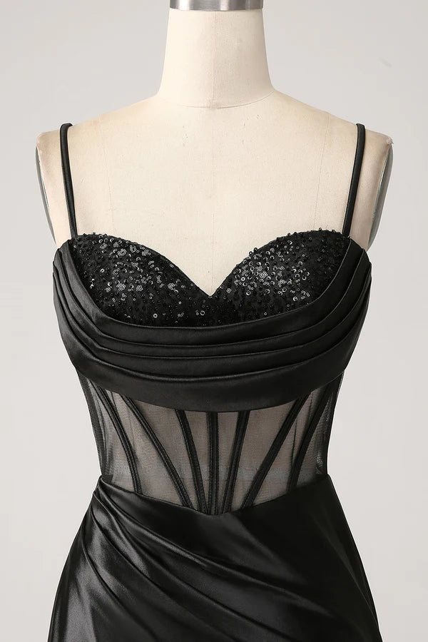 Mermaid Sweetheart Black Satin Long Prom Dress With Beading simple gentle atmospheric and unique desi