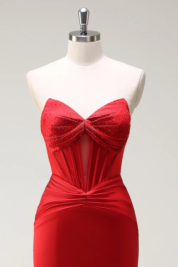 Mermaid Sweetheart Red Corset Long Prom Dress with Slit simple gentle atmospheric and unique desi Bring summer colors to enhance whiteness