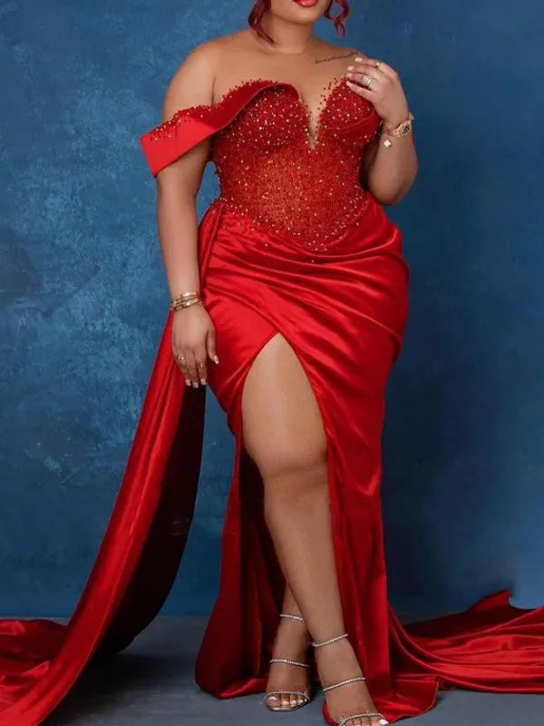 Mermaid Sweetheart Sleeveless Sweep Train High Split Evening Dresses simple gentle atmospheric and unique desi Bring summer colors to enhance whiteness