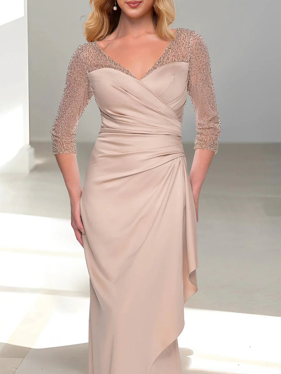 Mermaid V-Neck 3/4 Sleeves Mother Of The Bride Dresses with Beading simple gentle atmospheric and unique desi Bring summer colors to enhance whiteness